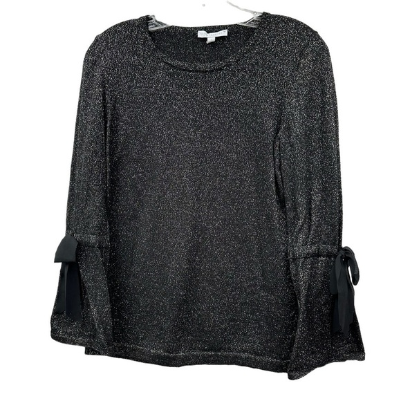 Talbots RSVP Black Sweater with Metallic Gold Sparkle, Bow Sleeves, Small - Picture 1 of 10